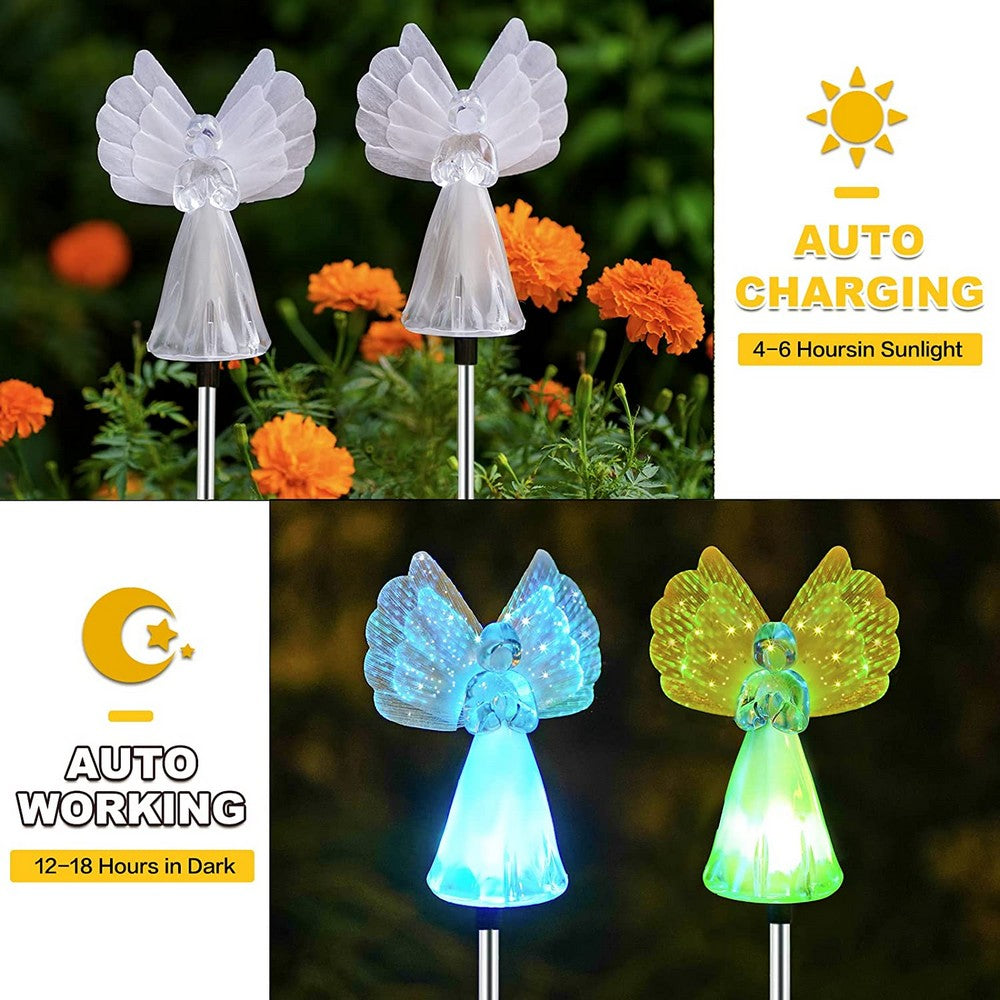 4pcs Angel Solar Garden Lights Outdoor Landscape Stake Lights for Patio Yard Lawn Decoration