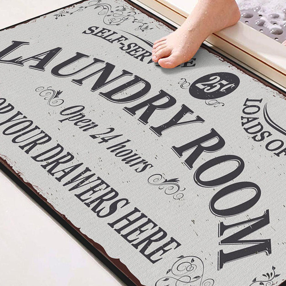 Farmhouse Laundry Room Rug Runner Non Slip Water Resistant Floor Mat Area Rug for Kitchen Room-Style1:Black letters Brown border