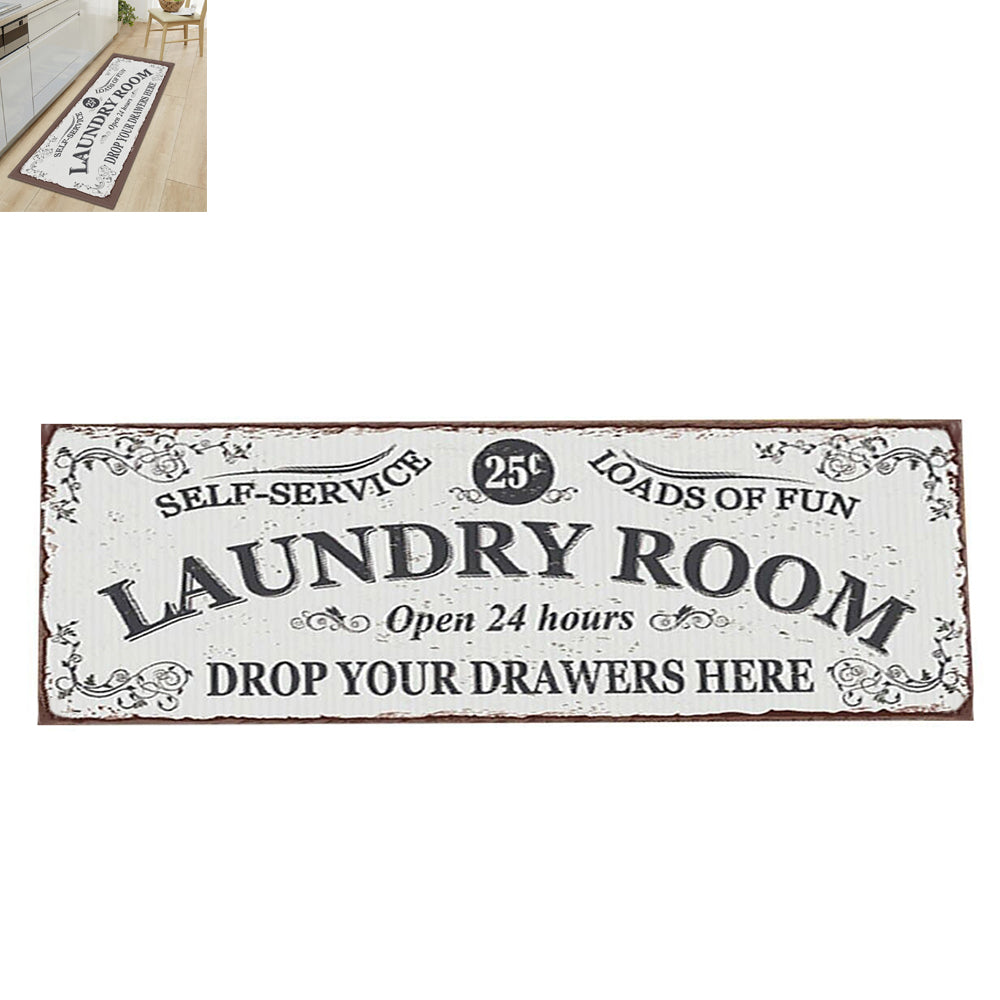 Farmhouse Laundry Room Rug Runner Non Slip Water Resistant Floor Mat Area Rug for Kitchen Room-Style1:Black letters Brown border