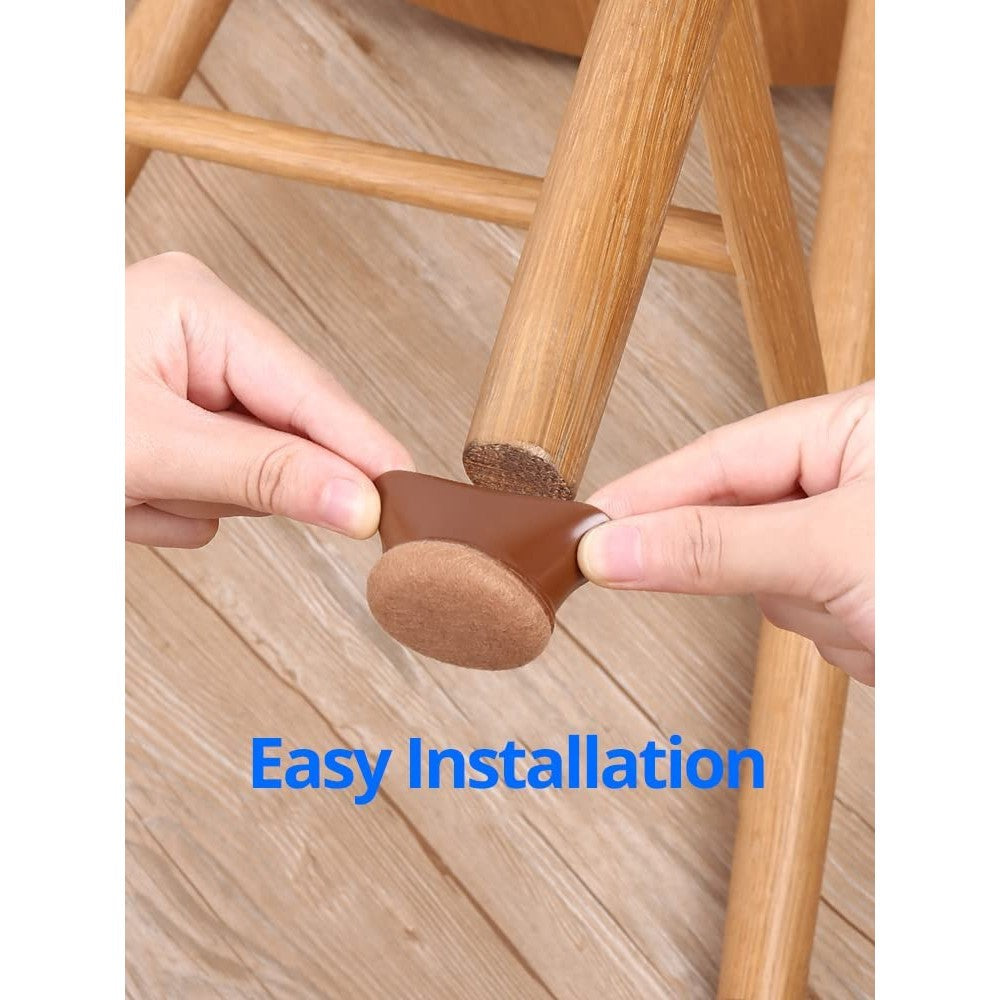 Set of 16X Extra Silicone Chair Leg Floor Protectors with Wrapped Felt-Square Brown Style