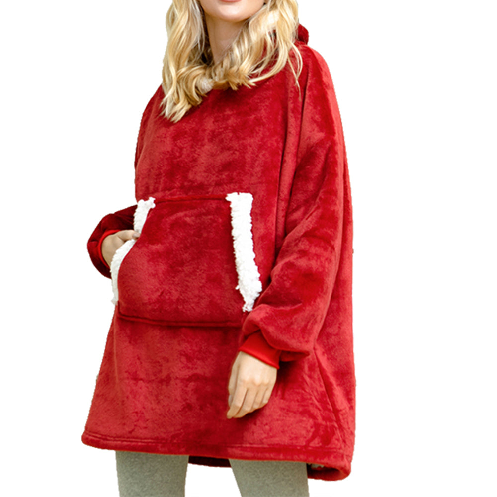 Unisex Hoodie Blanket Hooded Robe Oversized Colour Block Wearable Throw Blanket
