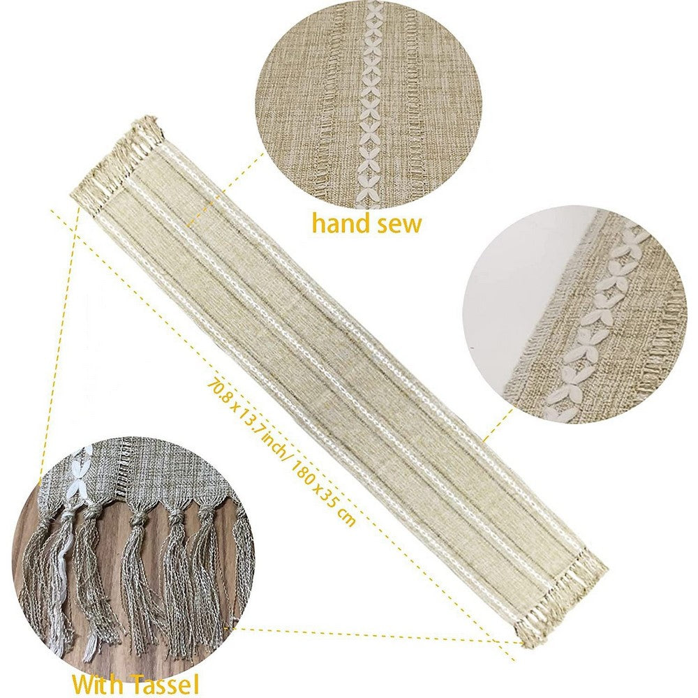 Farmhouse Table Runner Rustic Linen Boho Table Runner for Dining Christmas Party Holiday Decorations-Yellow
