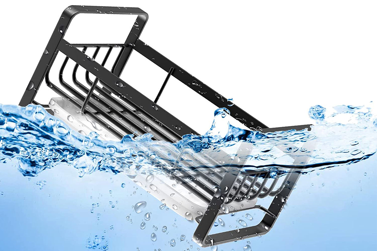 2Pcs Kitchen Sink Stainless Steel Sponge Holder With Brush Rack Removable Drain Tray-Black