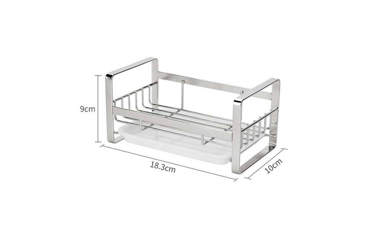2Pcs Kitchen Sink Stainless Steel Sponge Holder With Brush Rack Removable Drain Tray-Silver