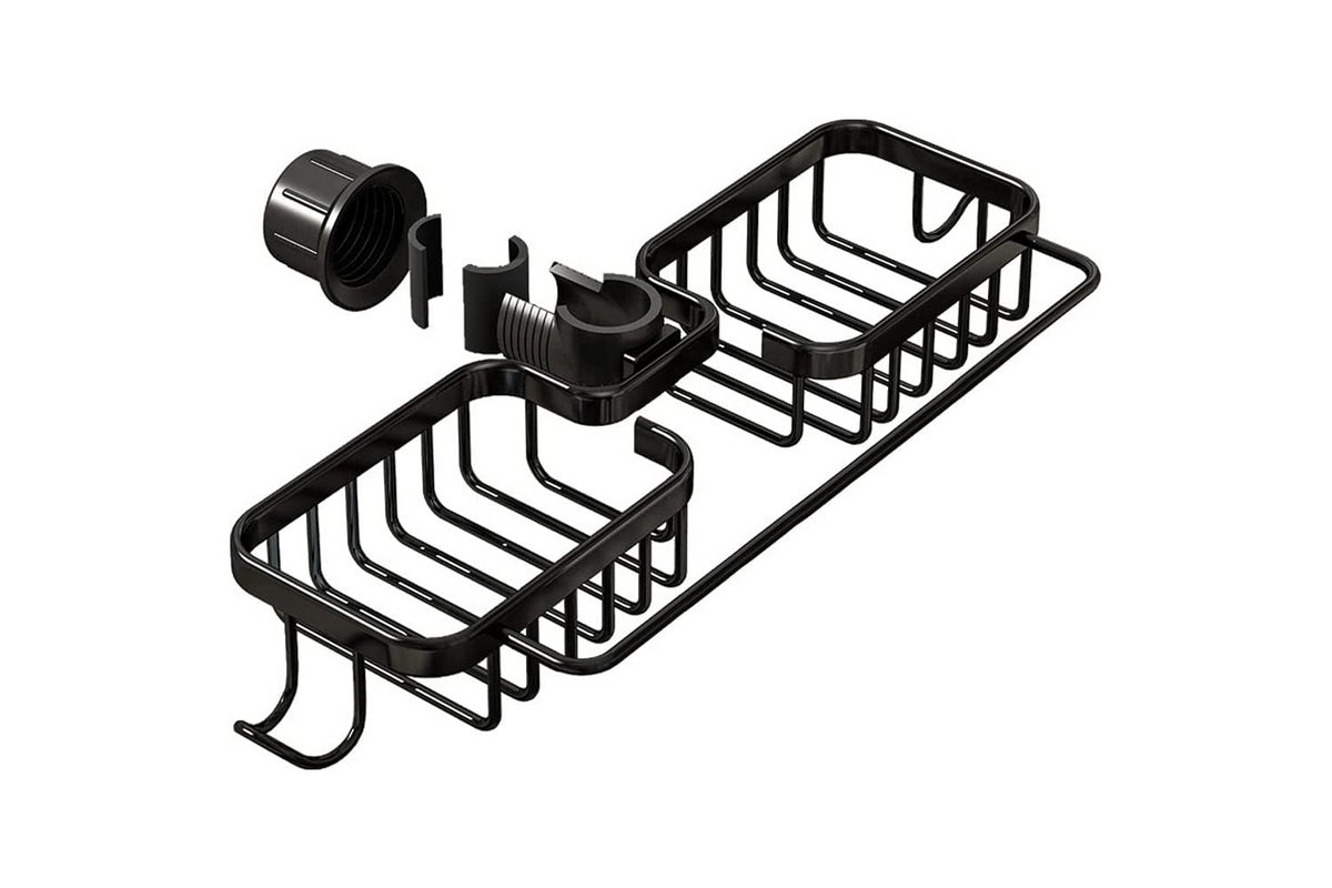 Multifunctional Sponge Holder For Kitchen Sink Organizer With Removable Dishcloth Rack-Black