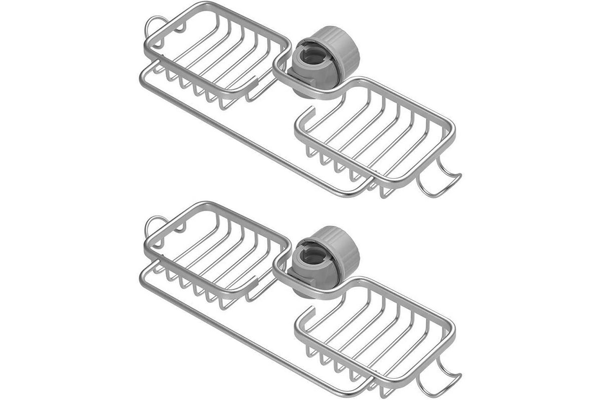 2Pcs Multifunctional Sponge Holder For Kitchen Sink Organizer With Removable Dishcloth Rack-Silver