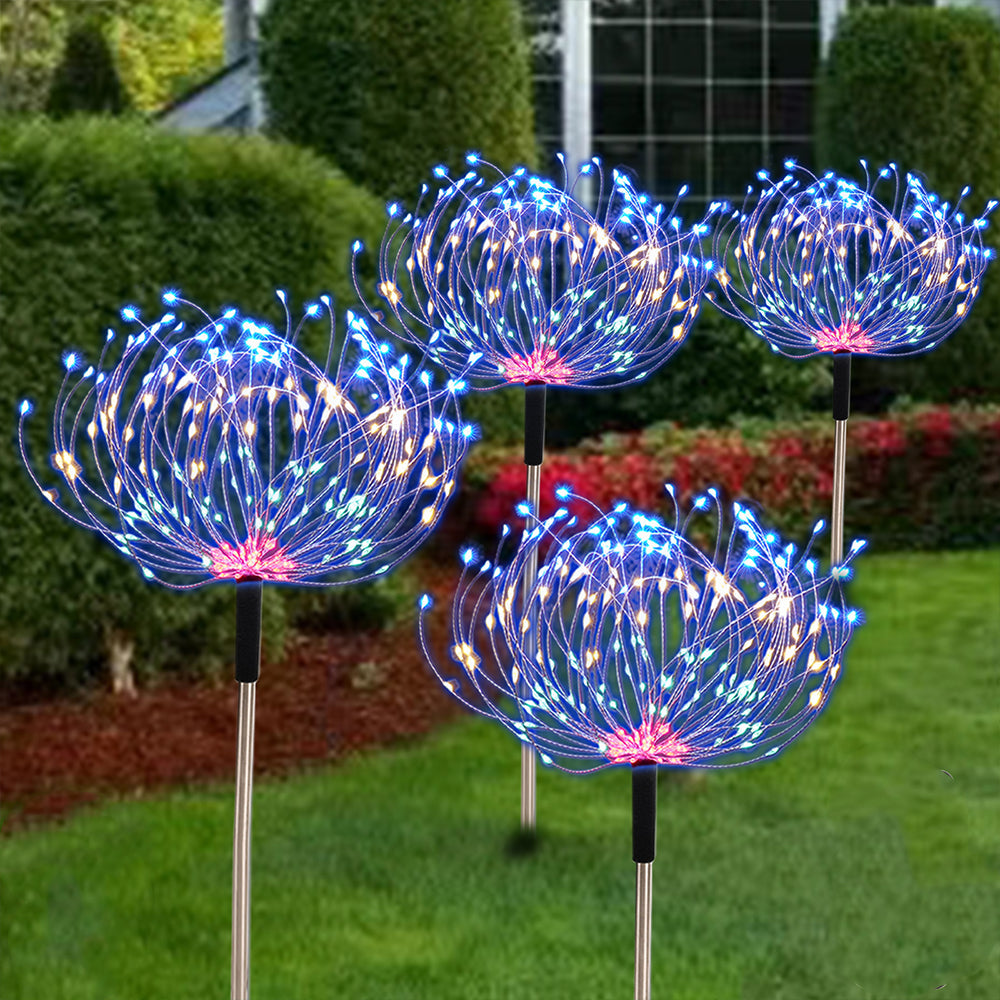 2Pcs Solar 4in1 Set Firework Light LED Starburst String Lights - Multicolor