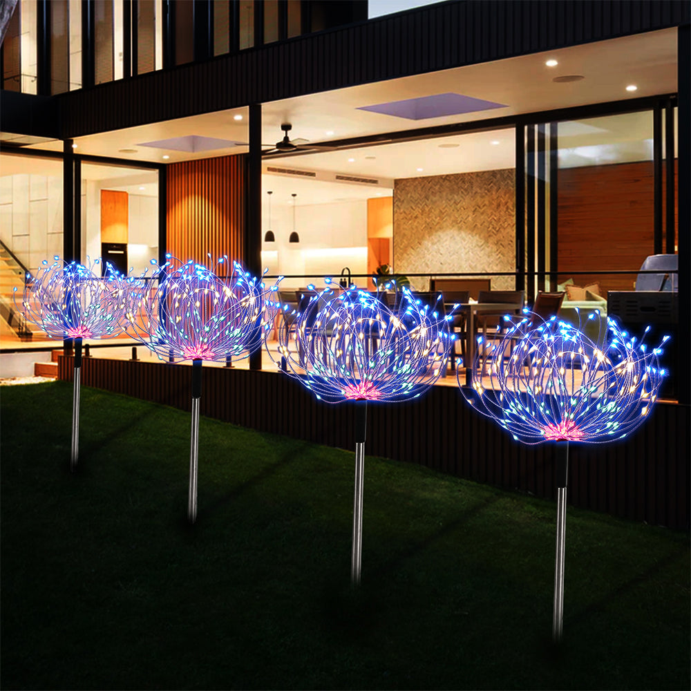 2Pcs Solar 4in1 Set Firework Light LED Starburst String Lights - Multicolor