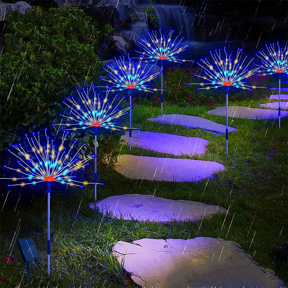 2Pcs Solar 4in1 Set Firework Light LED Starburst String Lights - Multicolor
