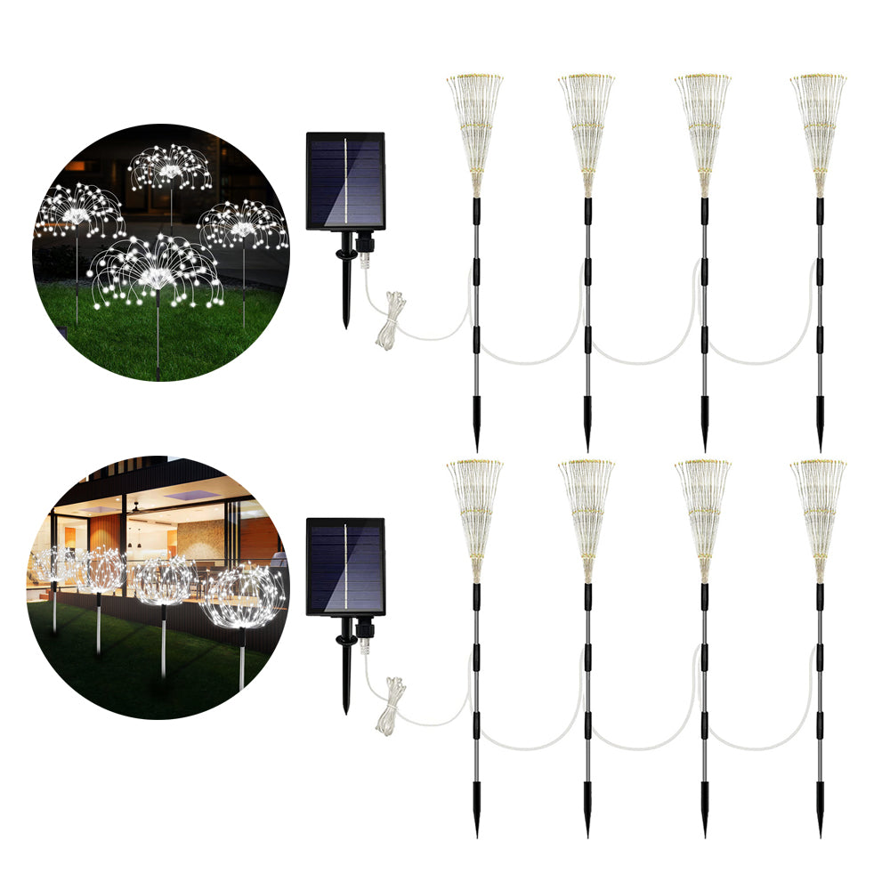 2Pcs Waterproof Solar 4in1 Set Firework Light LED Starburst String Lights -White