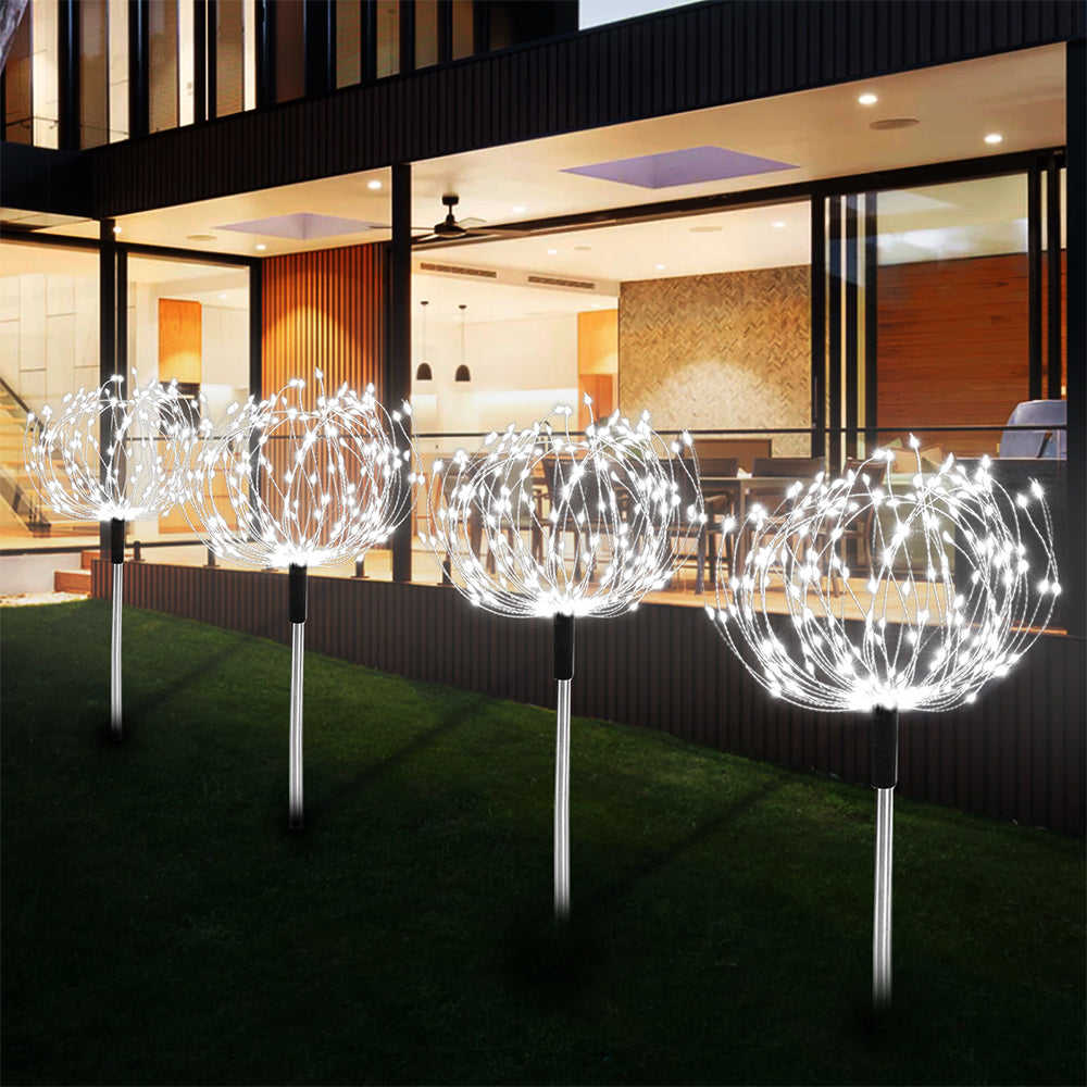 2Pcs Waterproof Solar 4in1 Set Firework Light LED Starburst String Lights -White