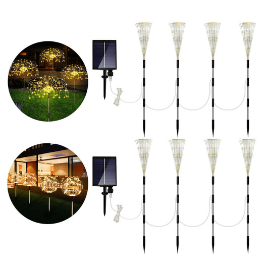 2Pcs Waterproof Solar 4in1 Set Firework Light LED Starburst String Lights - Warm