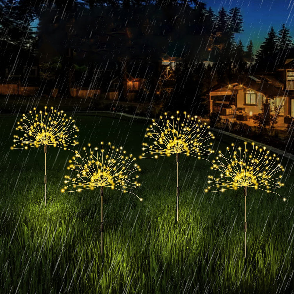 2Pcs Waterproof Solar 4in1 Set Firework Light LED Starburst String Lights - Warm