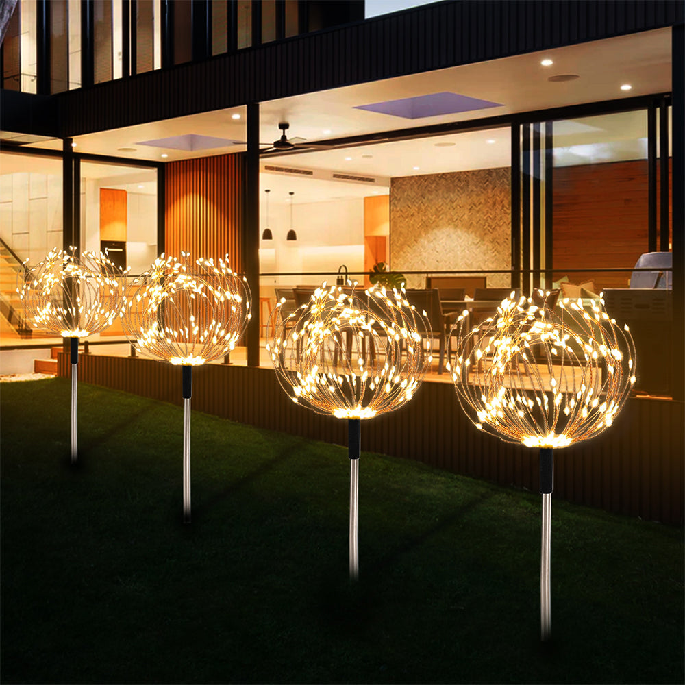 2Pcs Waterproof Solar 4in1 Set Firework Light LED Starburst String Lights - Warm