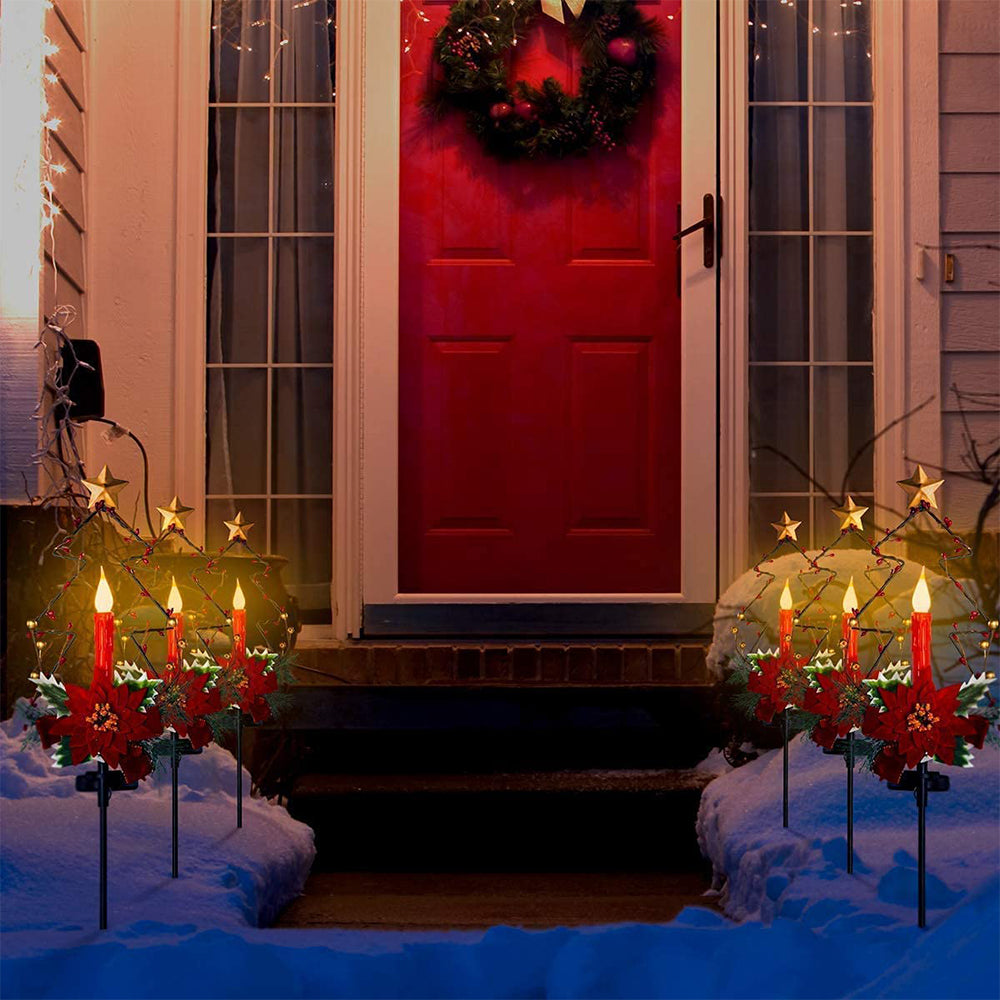 Set of 2 Pack Solar LED Christmas Tree Candle Lights for Outdoor Yard Lawn Decor