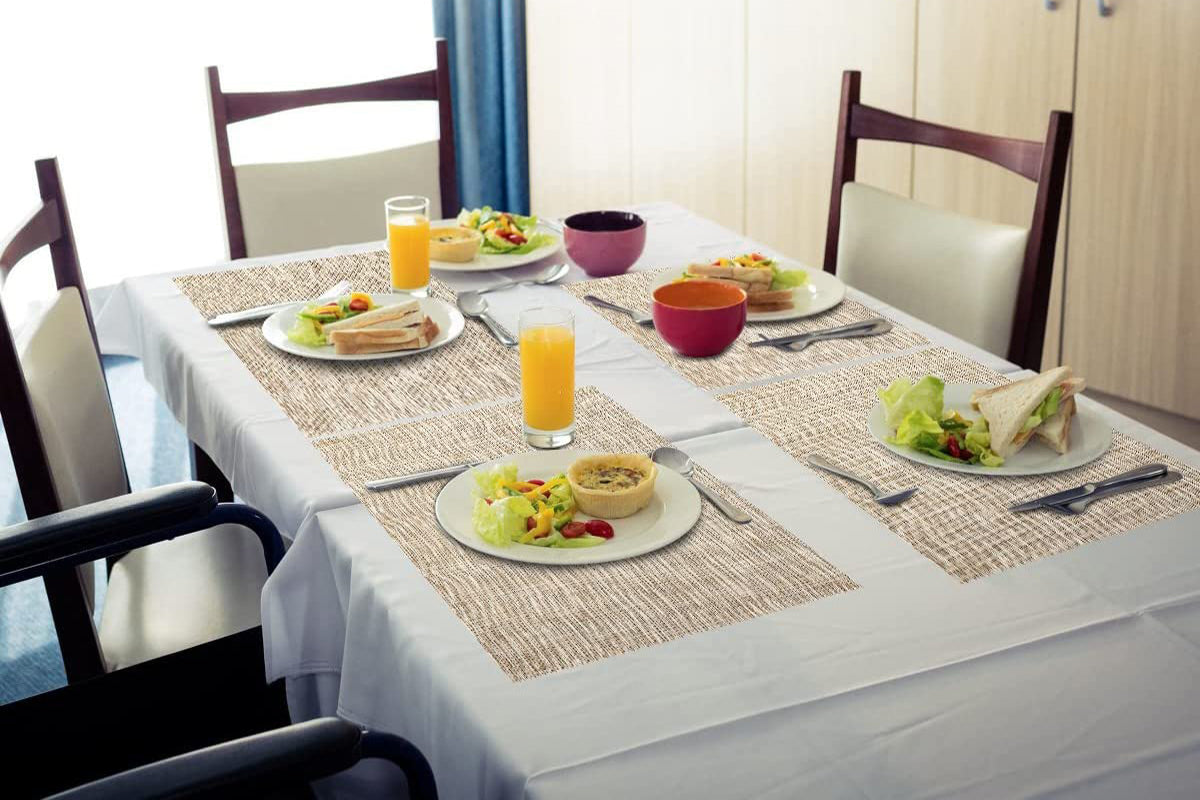 6Pcs Placemat Washable Heat And Stain Resistant Indoor Outdoor Kitchen Durable Place Mats-Beige