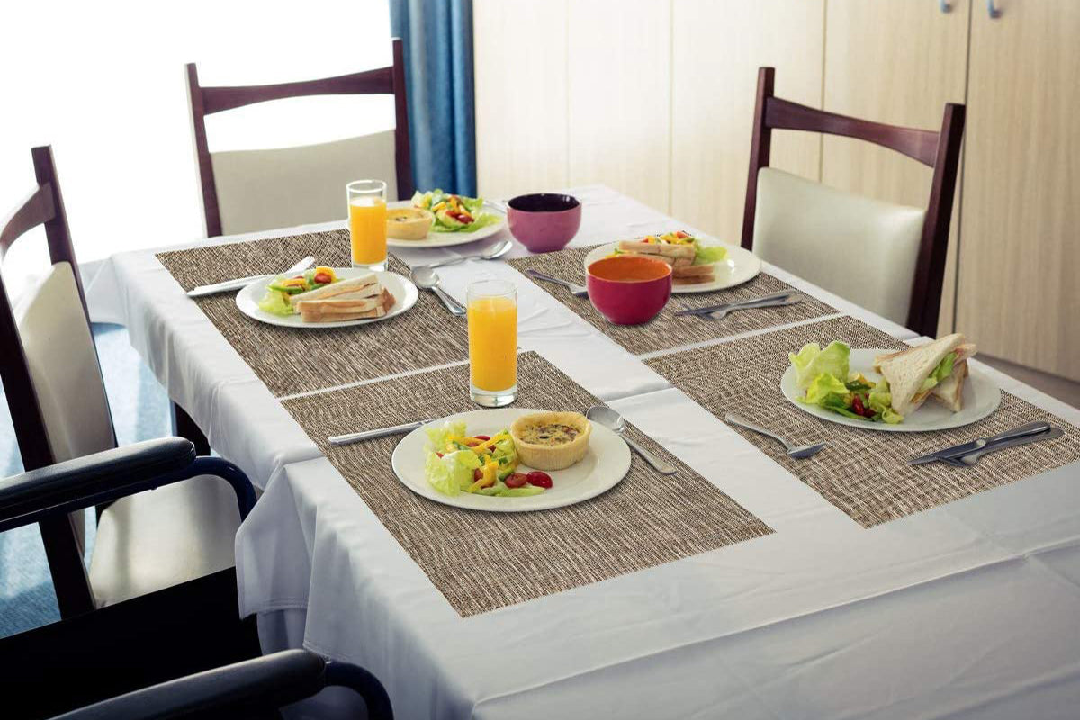12Pcs Placemat Washable Heat And Stain Resistant Indoor Outdoor Kitchen Durable Place Mats-Coffee