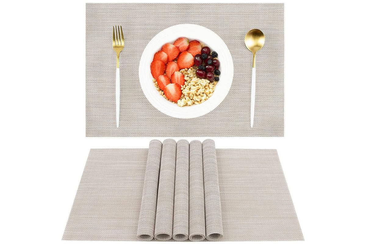 6Pcs Placemat Washable Heat And Stain Resistant Indoor Outdoor Kitchen Durable Place Mats-Beige