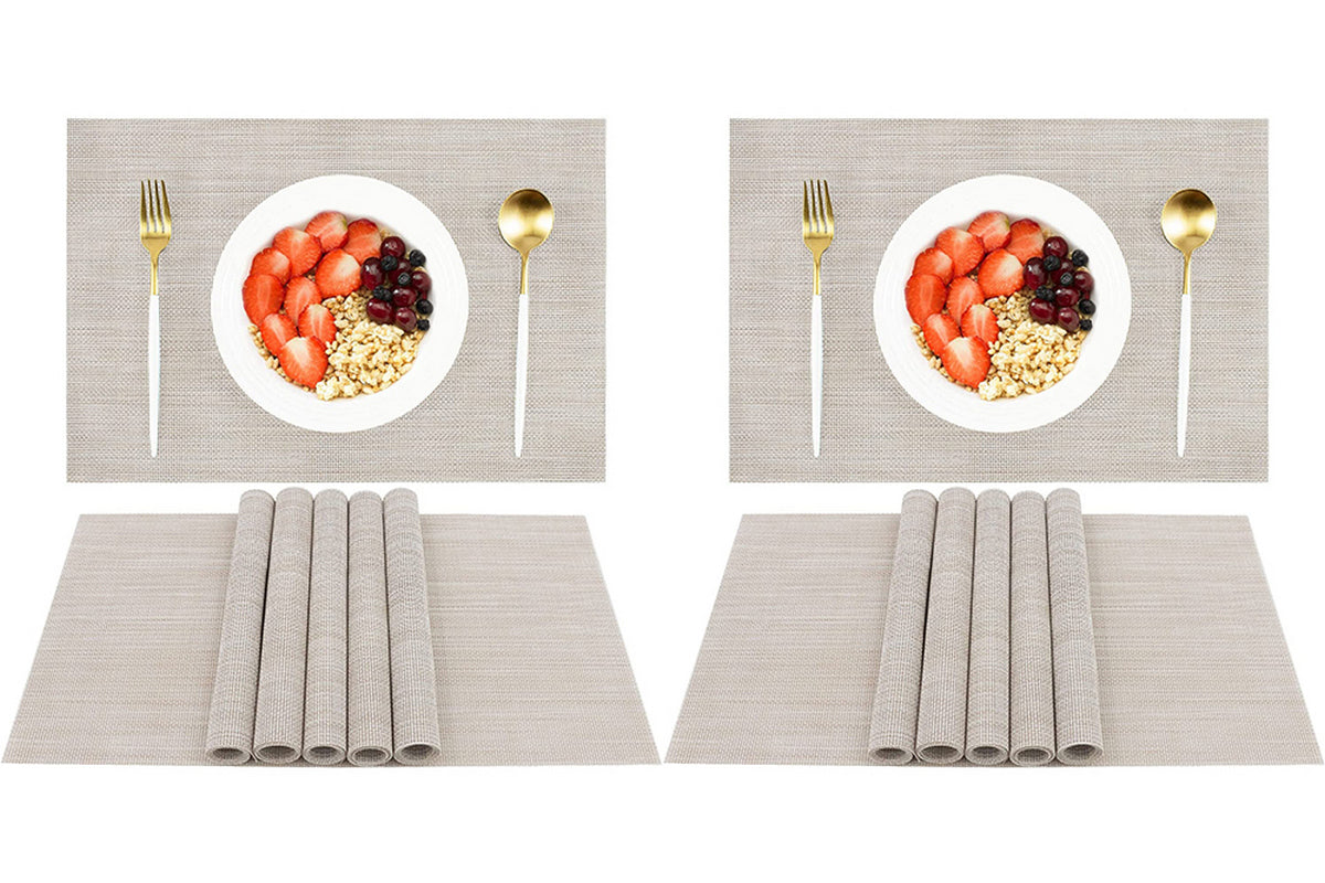 12Pcs Placemat Washable Heat And Stain Resistant Indoor Outdoor Kitchen Durable Place Mats-Beige