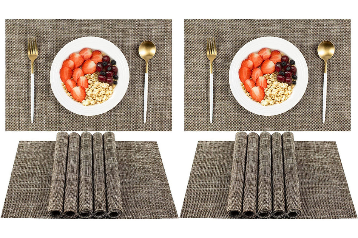 12Pcs Placemat Washable Heat And Stain Resistant Indoor Outdoor Kitchen Durable Place Mats-Coffee