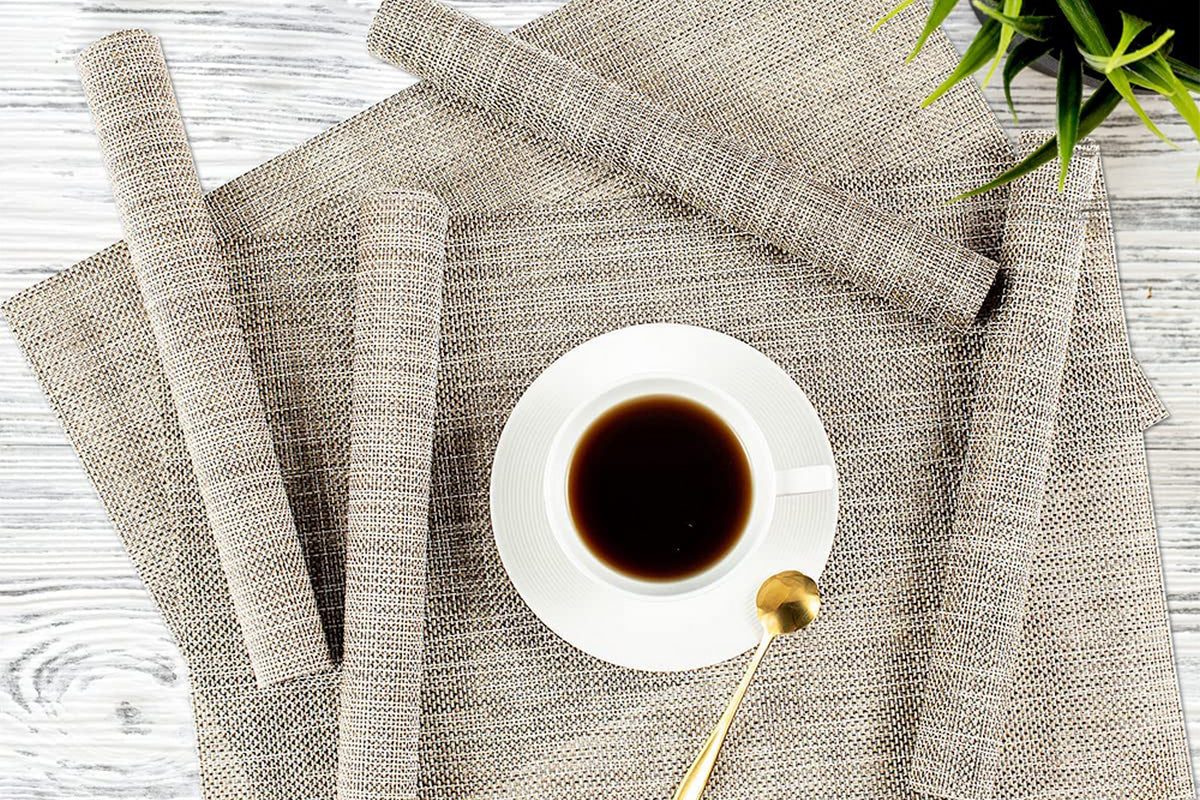 6Pcs Placemat Washable Heat And Stain Resistant Indoor Outdoor Kitchen Durable Place Mats-Beige