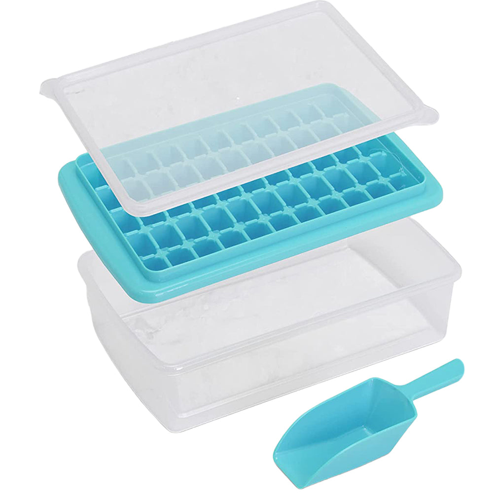 Ice Cube Tray with Lid and Storage Bin for Freezer 55 Mini Nugget Ice Tray -Blue