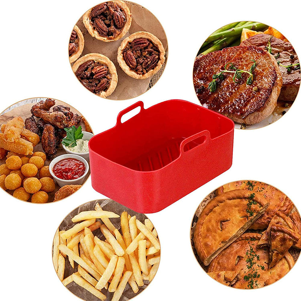 Air Fryer Silicone Pot Reusable Baking Tray Dual Air Fryer Basket -Red