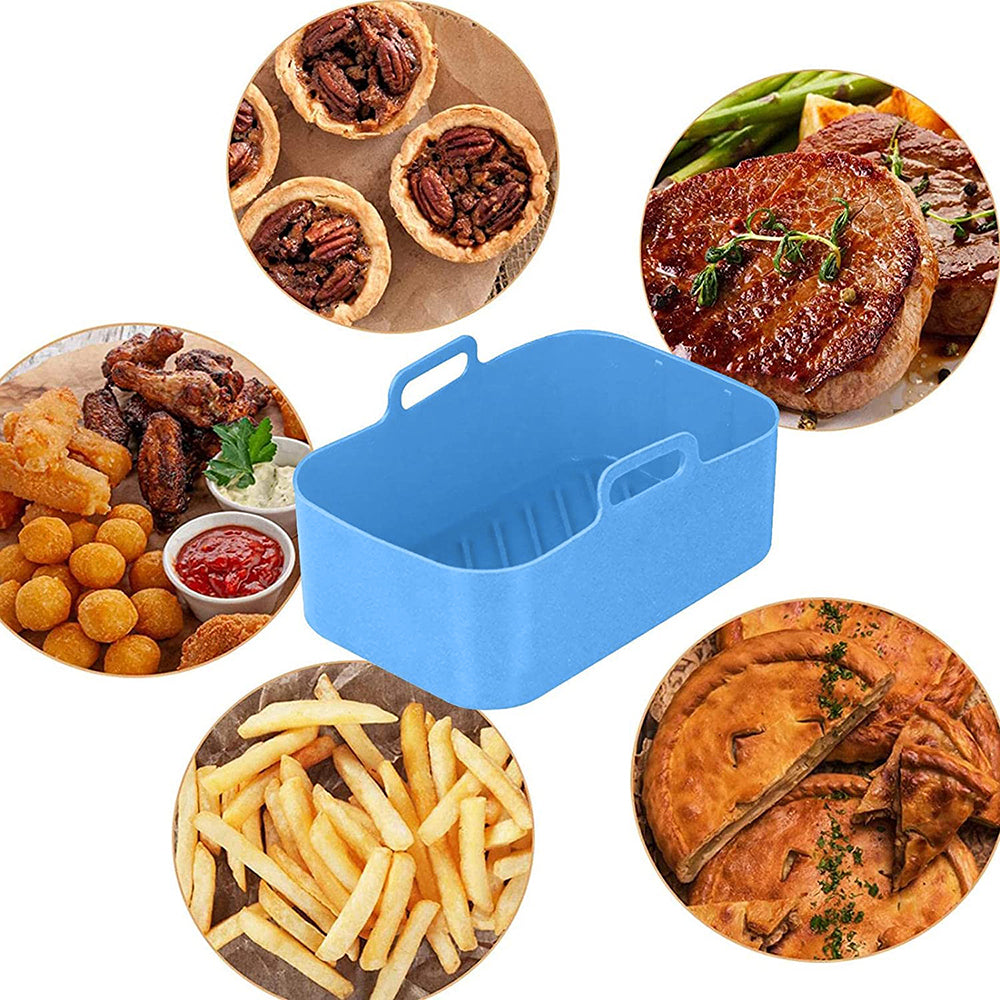 Air Fryer Silicone Pot Reusable Baking Tray Dual Air Fryer Basket -Blue