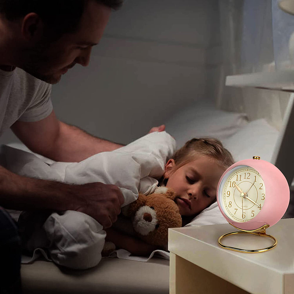 Small Table Clocks Tabletop Alarm Clock with Night Light Battery Operated Desk Clock -Pink