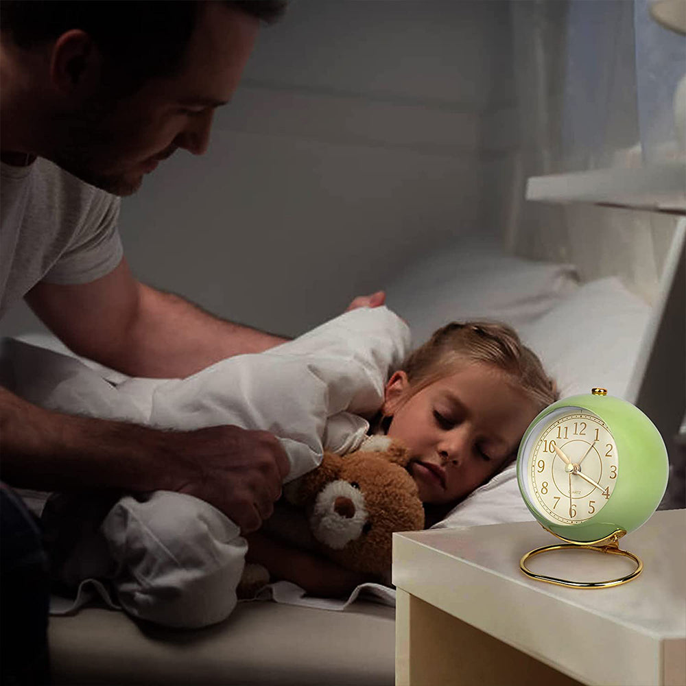 Small Table Clocks Tabletop Alarm Clock with Night Light Battery Operated Desk Clock -Green