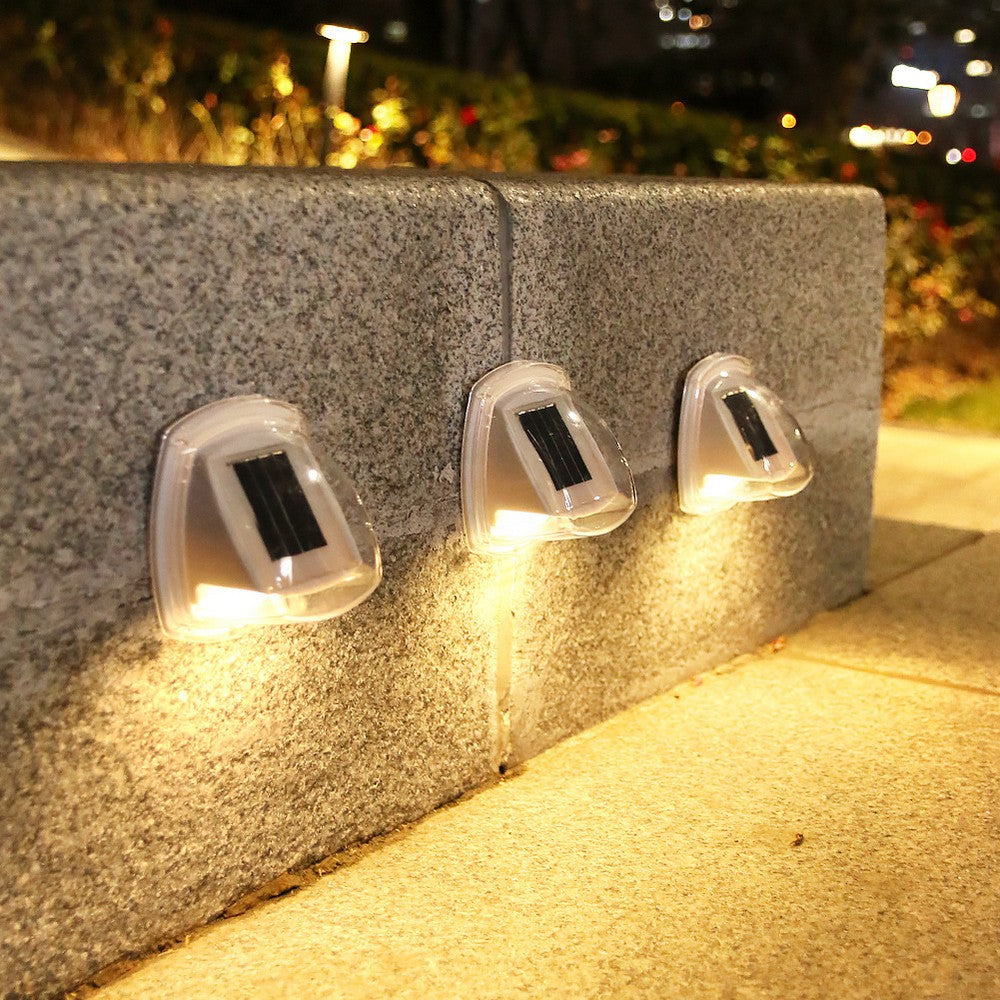8Pcs LED Solar Powered Light with Lights Reflector 120 Degree Wide Angle for Garden Yard Garage -Warm light