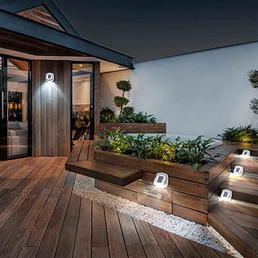 4Pcs LED Solar Powered Light with Lights Reflector 120 Degree Wide Angle for Garden Yard Garage -White light