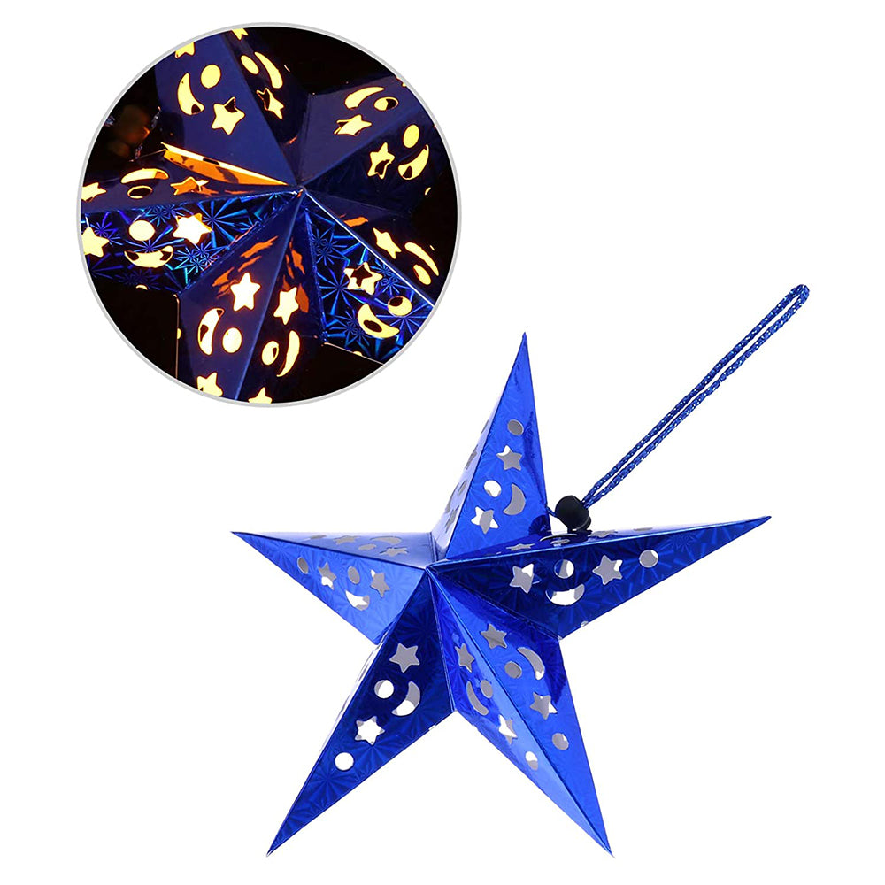 4Pcs Christmas Paper Star Lantern Lampshade 3D Paper Star Hanging Decoration for Xmas Wedding Party Home-Blue