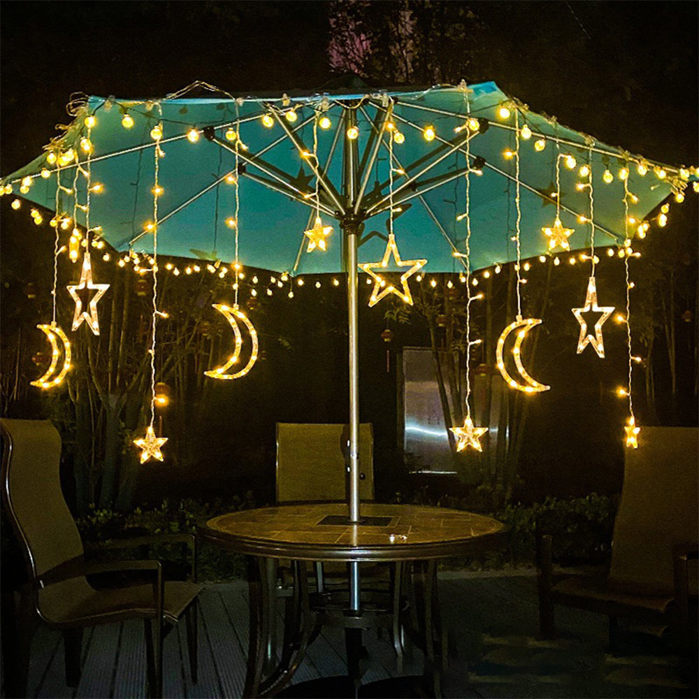 Star Moon Curtain String Light LED Curtain Fairy String for Window Wall Home Decoration -Star and moon warm white
