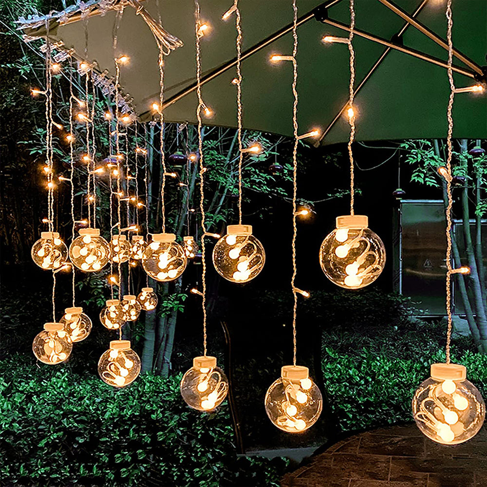 Wishing Ball Curtain Lights USB or Battery Powered LED Fairy Lights for Christmas Tree Decoration -Warm white