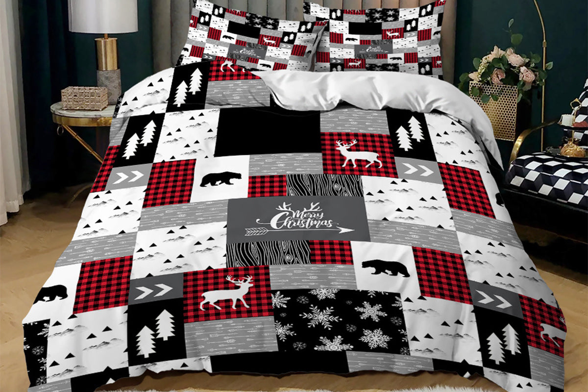 3Pcs Bedding Set Christmas Duvet Quilt Cover Pillowcases For Festive Bedroom Decor-Style 2