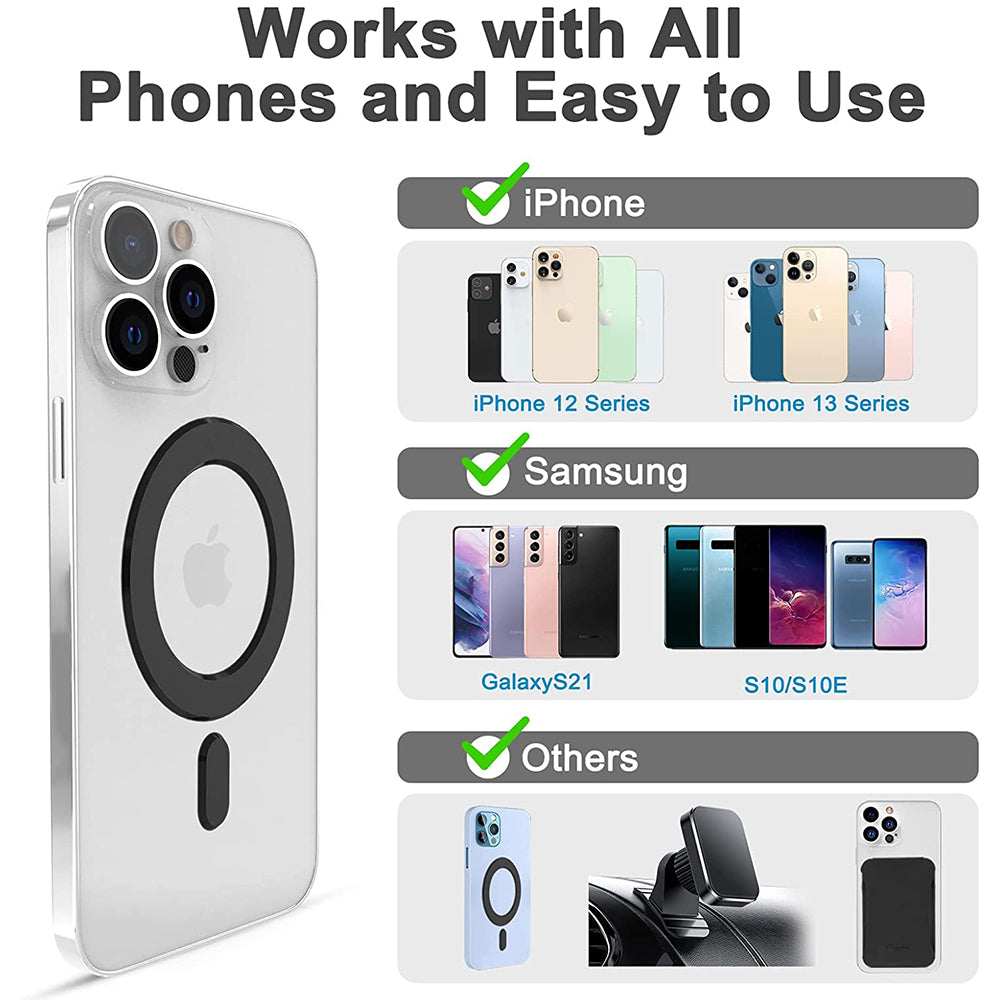 2Pcs Magnetic Wireless Charger Universal Metal Rings Sticker for Magsafe Accessories C -Black