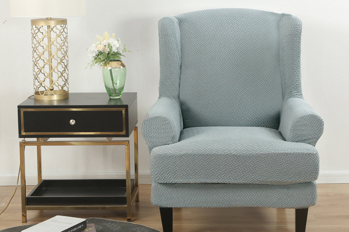 Stretch Wingback Chair Cover Wingback Armchair Slipcovers Furniture Protector-Light Grey