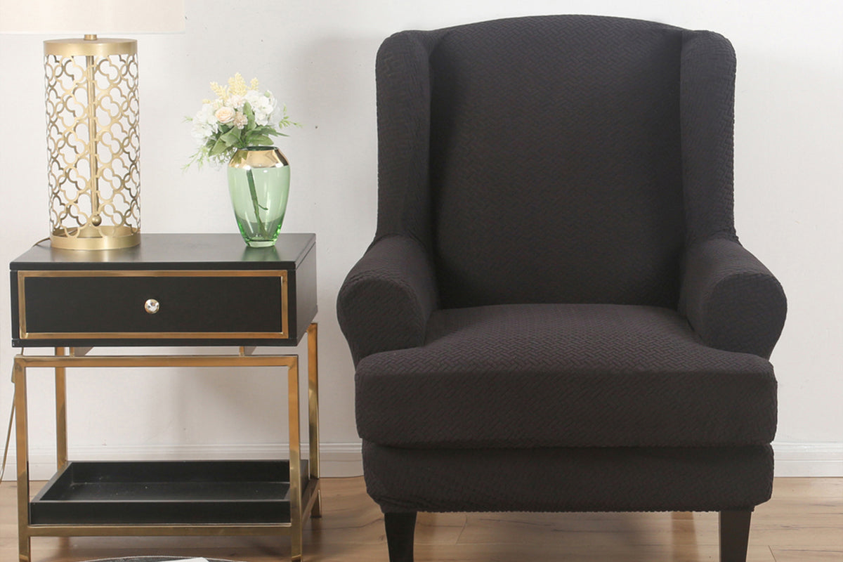 Stretch Wingback Chair Cover Wingback Armchair Slipcovers Furniture Protector-Black