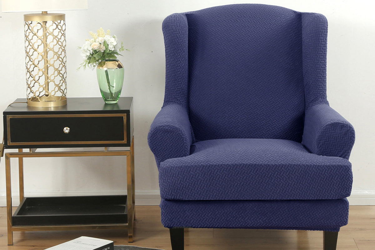 Stretch Wingback Chair Cover Wingback Armchair Slipcovers Furniture Protector-Navy
