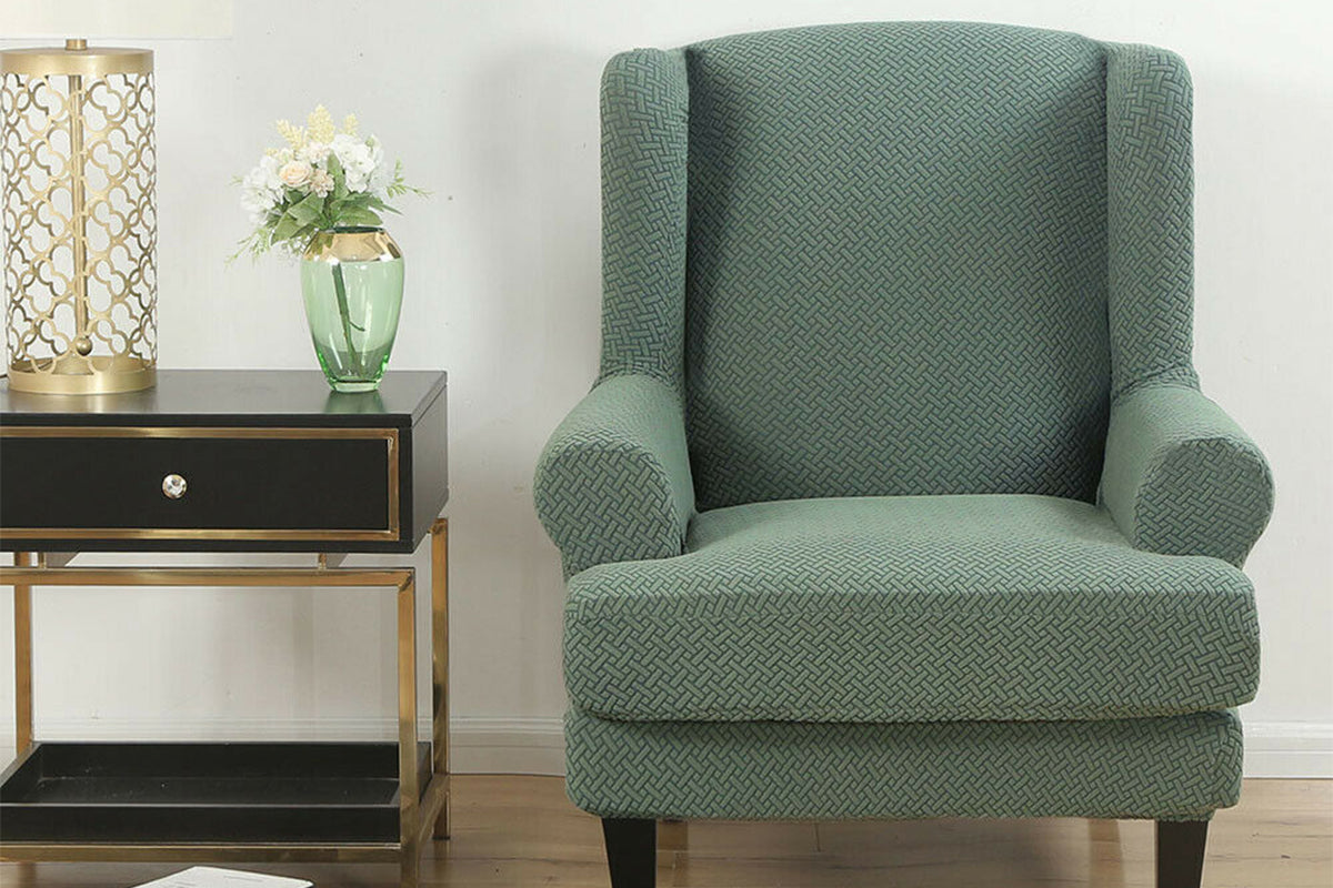 Stretch Wingback Chair Cover Wingback Armchair Slipcovers Furniture Protector-Blue