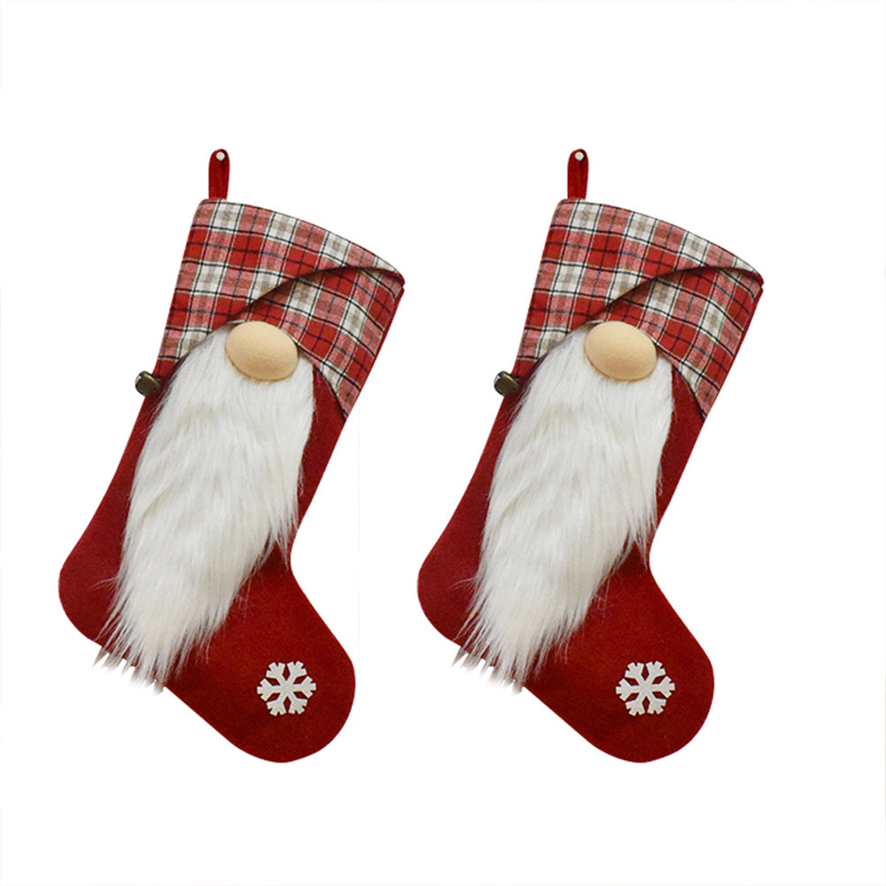 2Pcs Christmas Socks Santa Candy Bag Pocket Socks Xmas Tree Ornaments Stocking Decor -Red