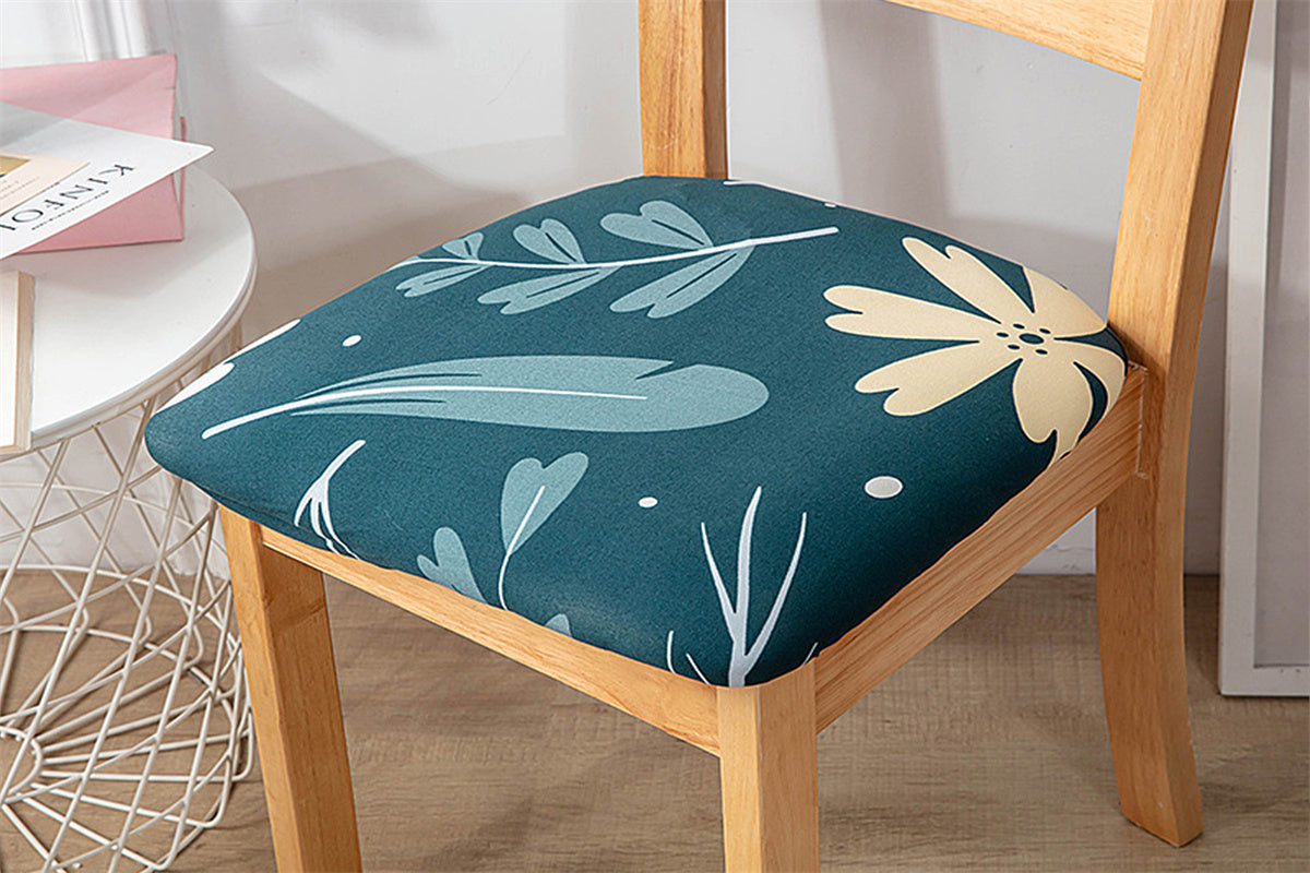 Dining Chair Cover Stretch Cushion Slipcover Seat Cover Washable Protector Removable Washable Chair Seat Cover-Leaves in succession