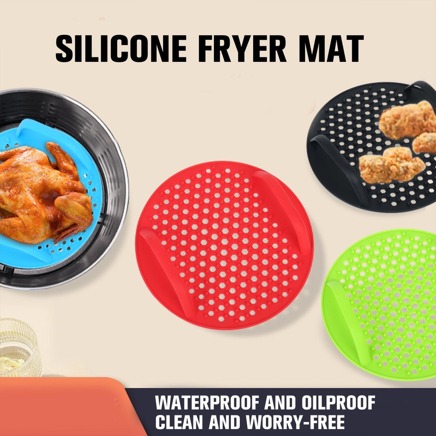 Air Fryer Silicone Liners Pots For Baking Roasting Microwave Non-stick Reusable Pot Mat-Black