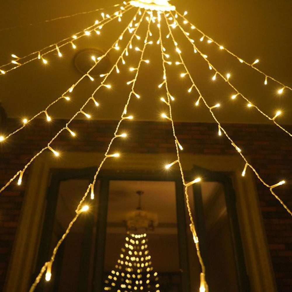 Christmas Decorations Waterfall Lights 350 LED Solar Waterfall String Light Fairy Xmas Tree Hanging Decor Outdoor -Warm White
