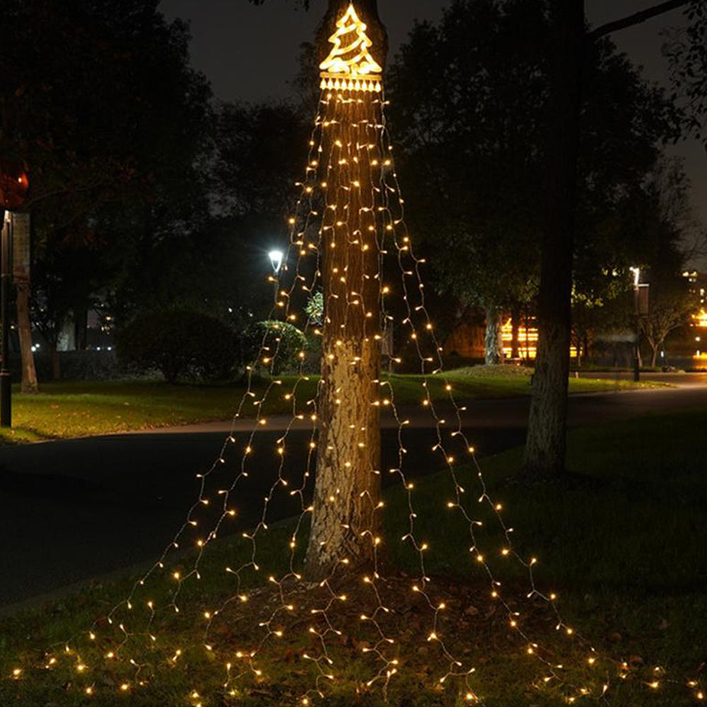 Christmas Decorations Waterfall Lights 350 LED Solar Waterfall String Light Fairy Xmas Tree Hanging Decor Outdoor -Warm White