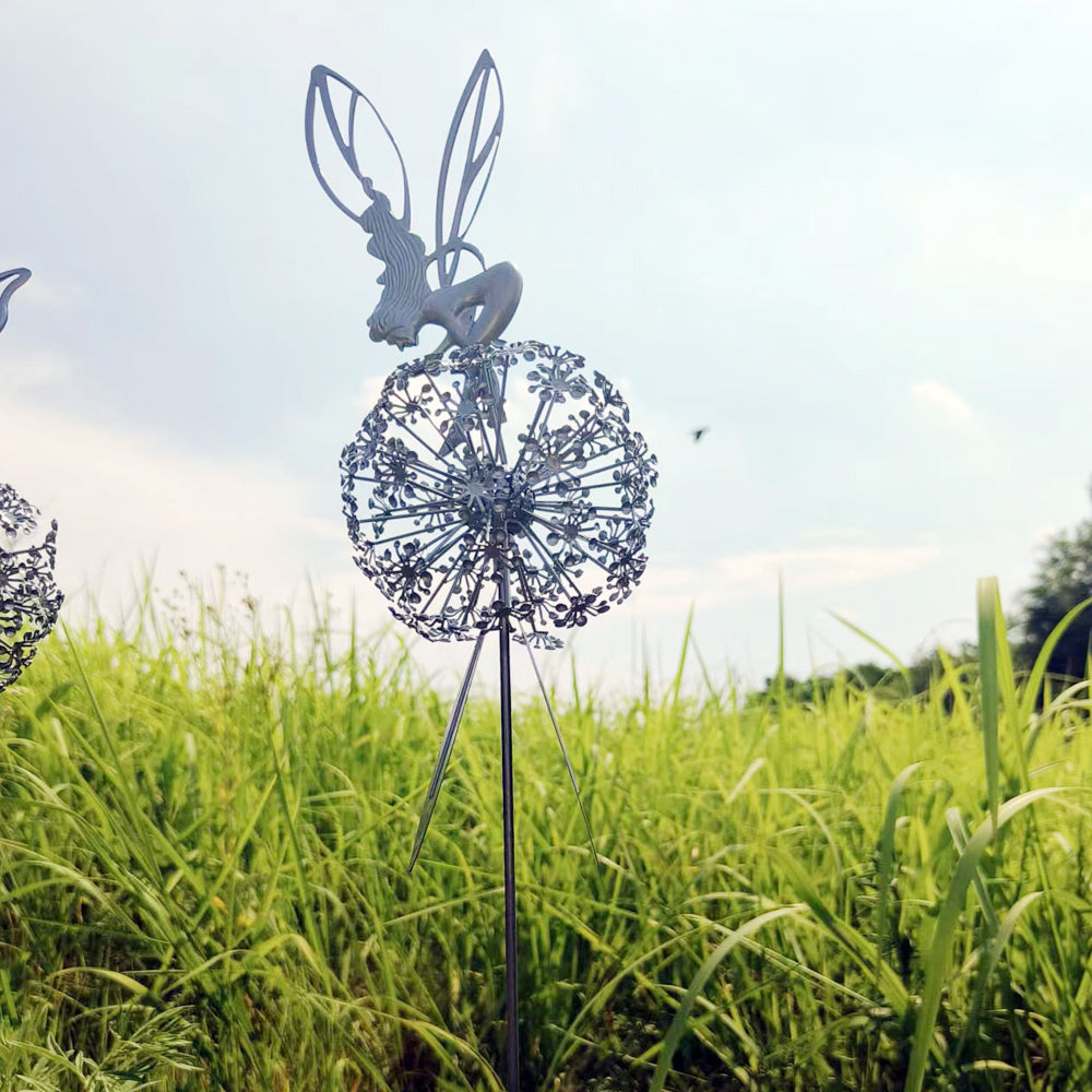 Fairies Dandelions Garden Art Sculpture Dance Together Stainless Steel Yard Fairy Sculpture for Patio Lawn Yard -Style 3