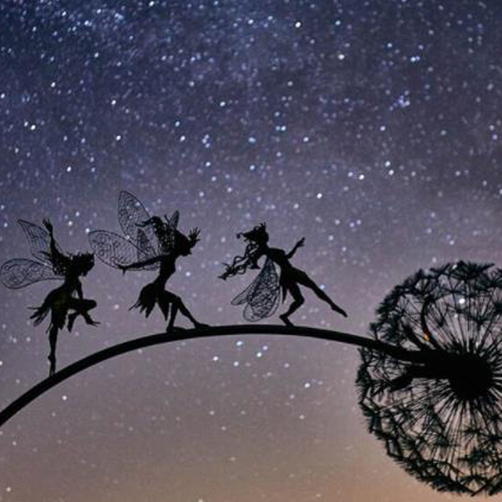 Fairies Dandelions Garden Art Sculpture Dance Together Stainless Steel Yard Fairy Sculpture for Patio Lawn Yard -Style 1