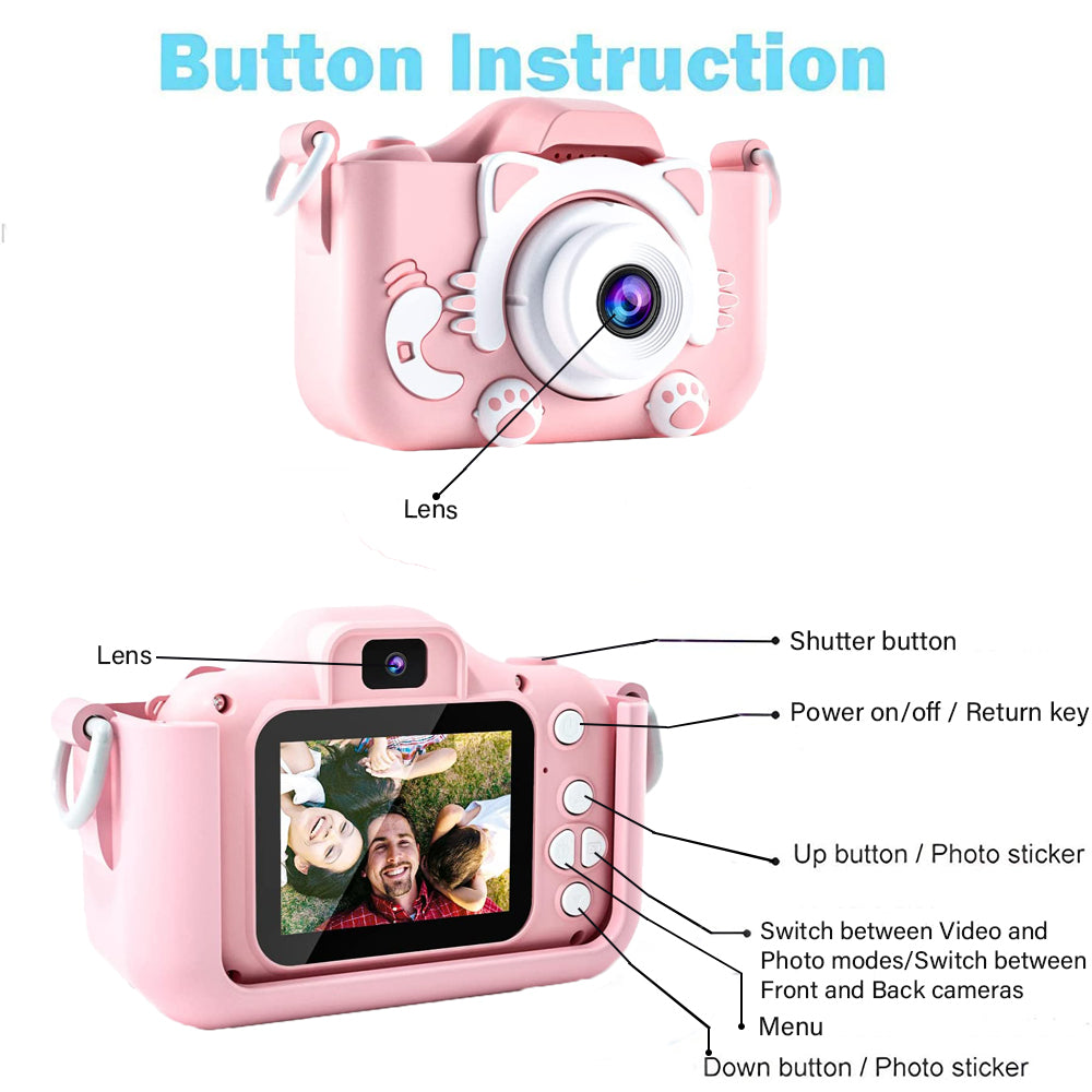 Toy Kids Digital Camera 1080P Dual Lens Camera Digital Camera Christmas Birthday Travel Toy Gifts-Pink