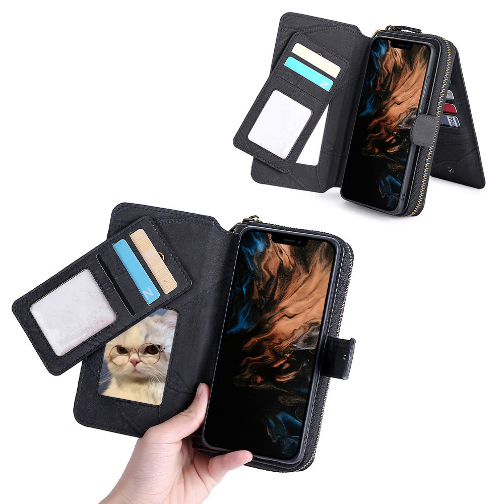 Wallet Case Compatible for iPhone 13 14 Series Women Detachable Phone Cover with Card Holder -Black-13M